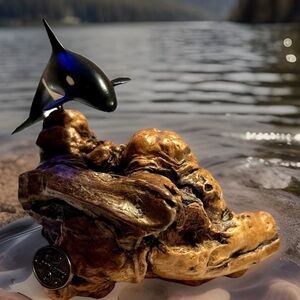 John Perry Killer Whale Orca Burl Wood Base Sculpture MCM Mid Century Modern